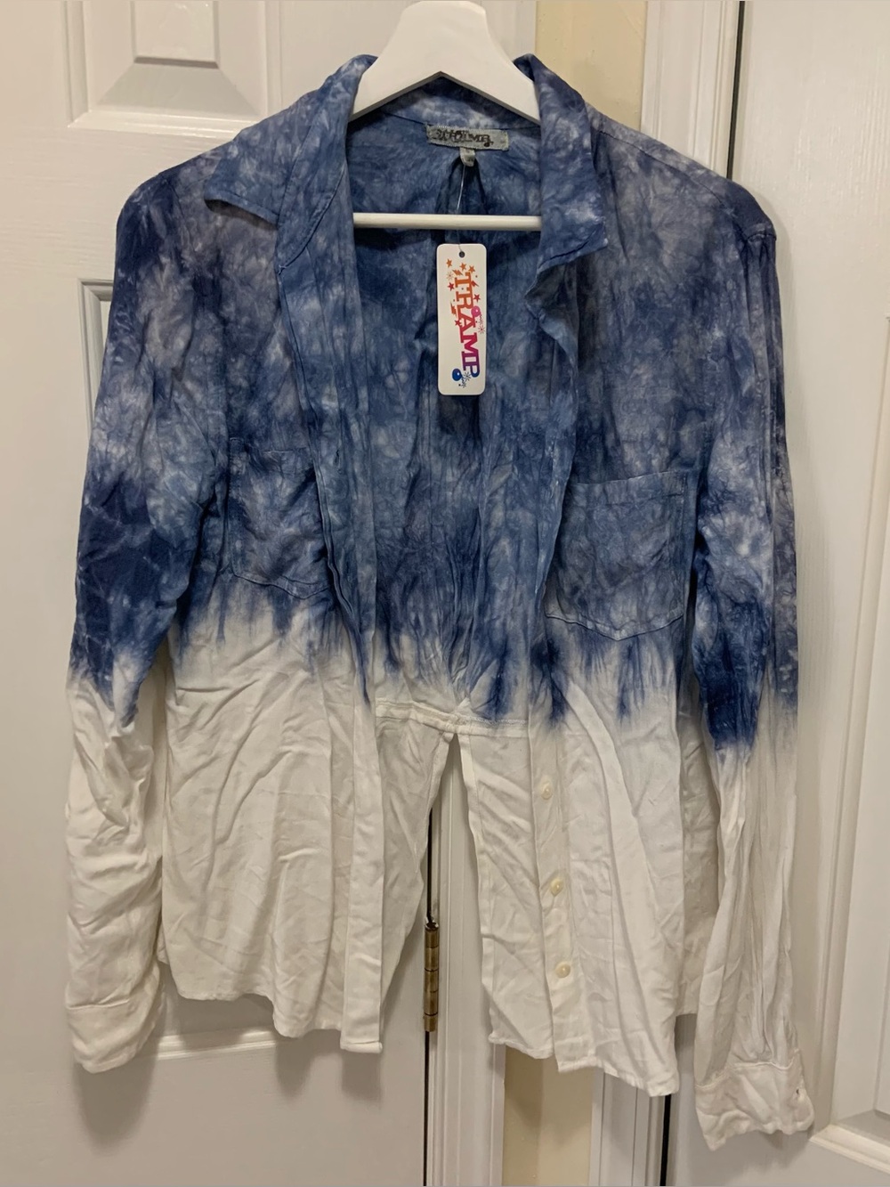 Tramp Blue and White Tie-Dye Button-Up Blouse
